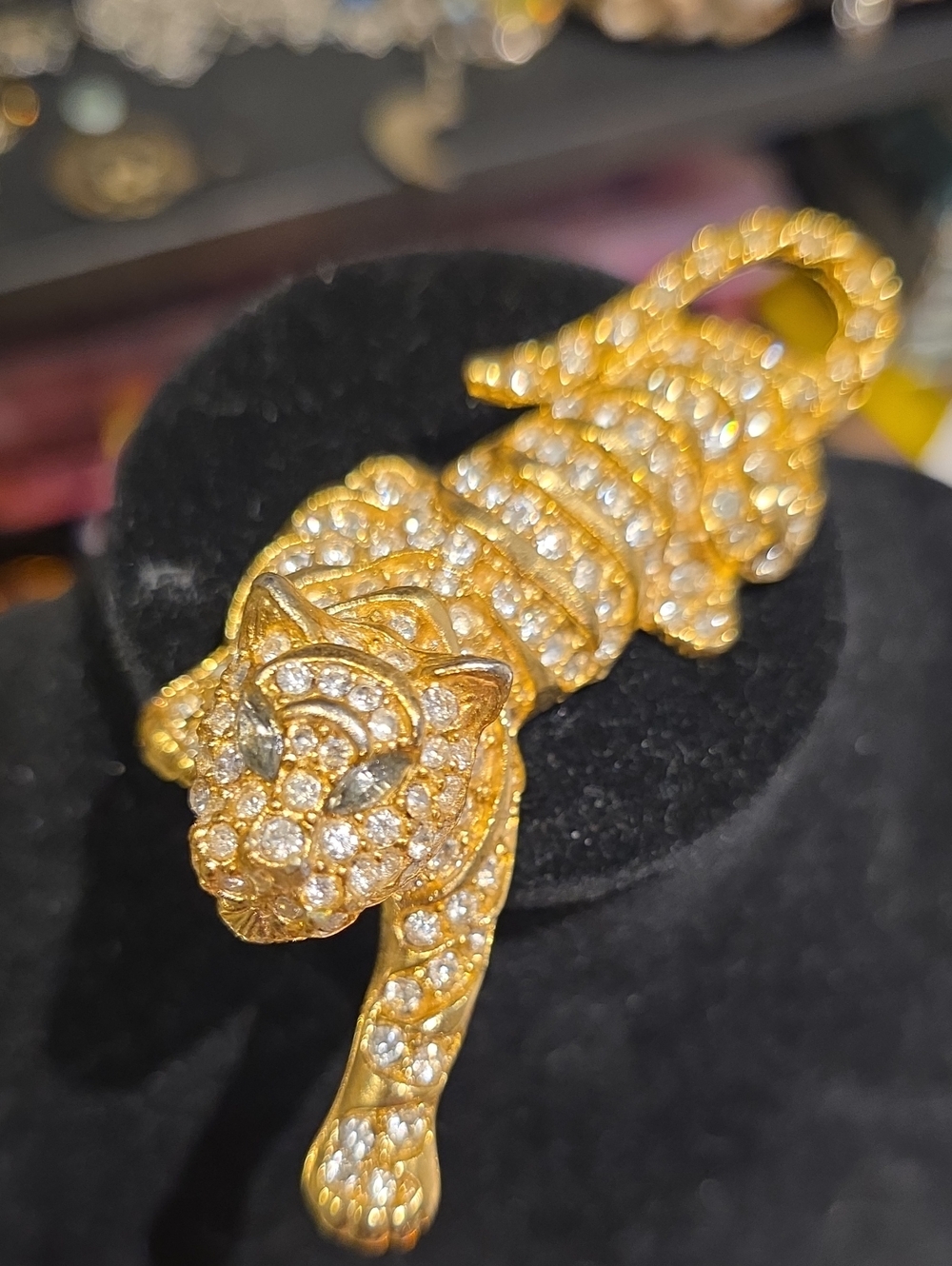 Gold Crystal Tiger Brooch Pin - Sparkling Women's Brooch
